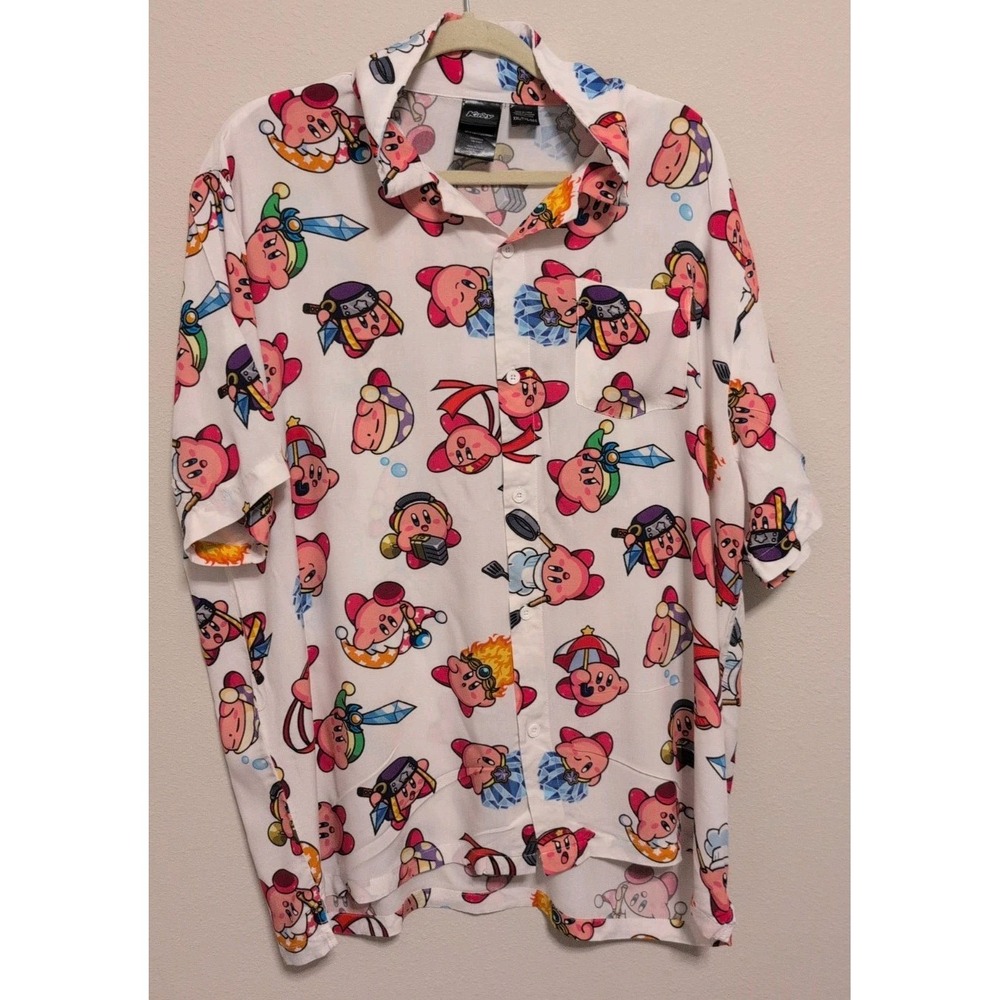 Kirby Star Short Sleeve Button Down Shirt. Size XXL